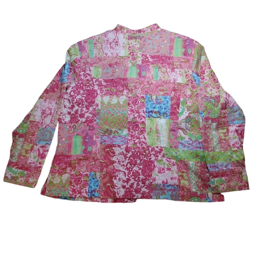 Boho Jacket Patchwork Pailsey Stretch Pink Floral… - image 3